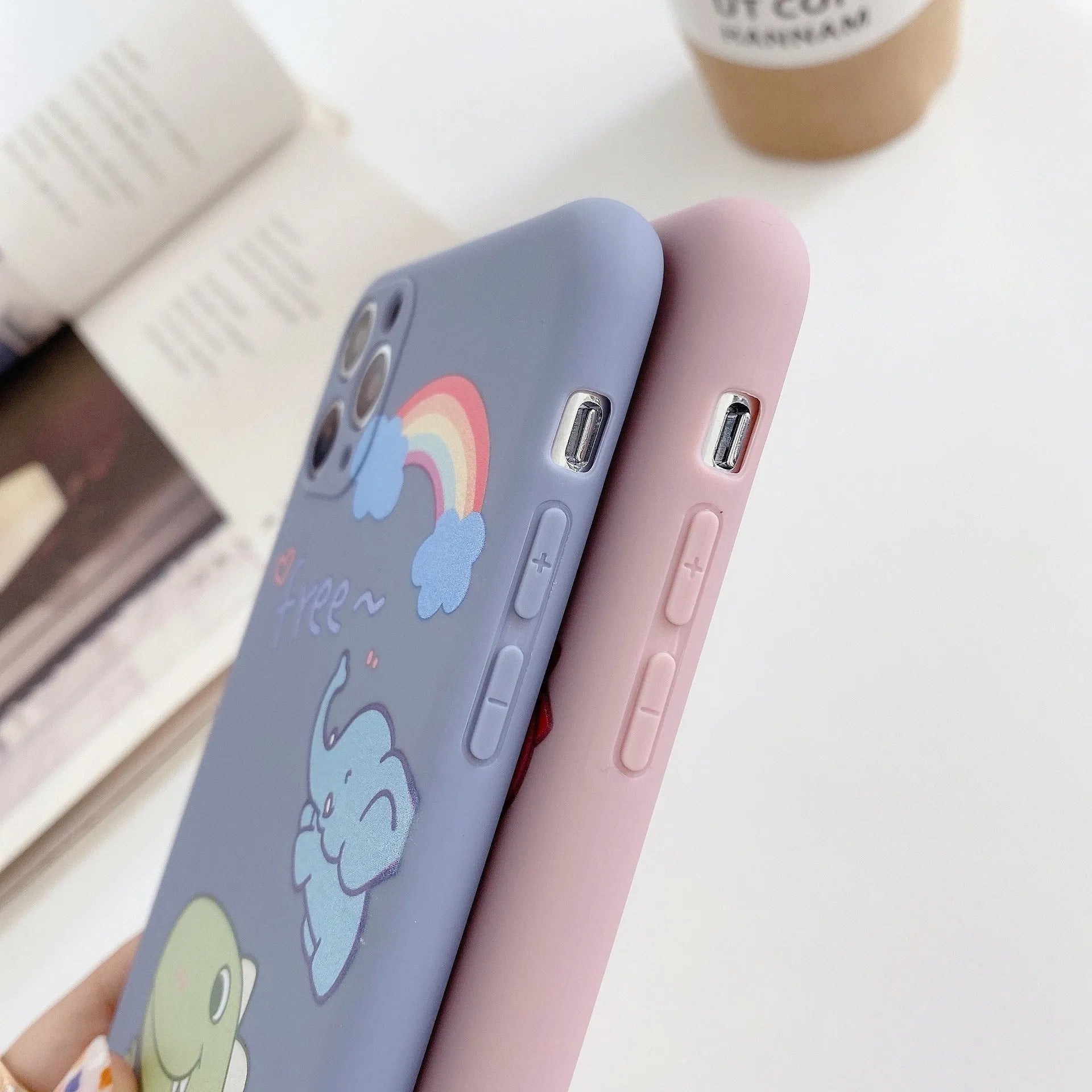 Blue frosted iPhone case with cartoon dinosaur print for iPhone 12 Pro Max