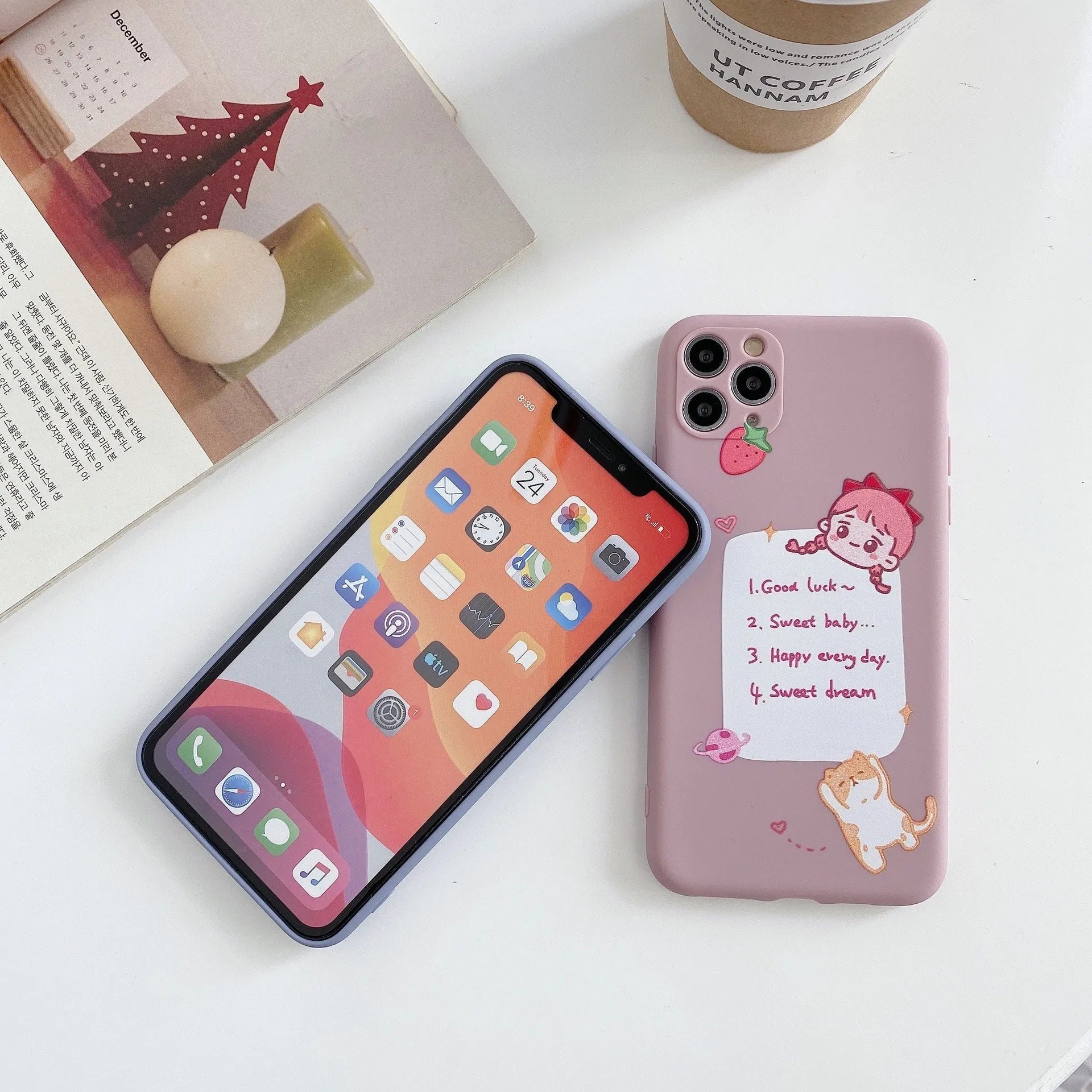 Blue frosted iPhone case with cartoon dinosaur print for iPhone 12 Pro Max