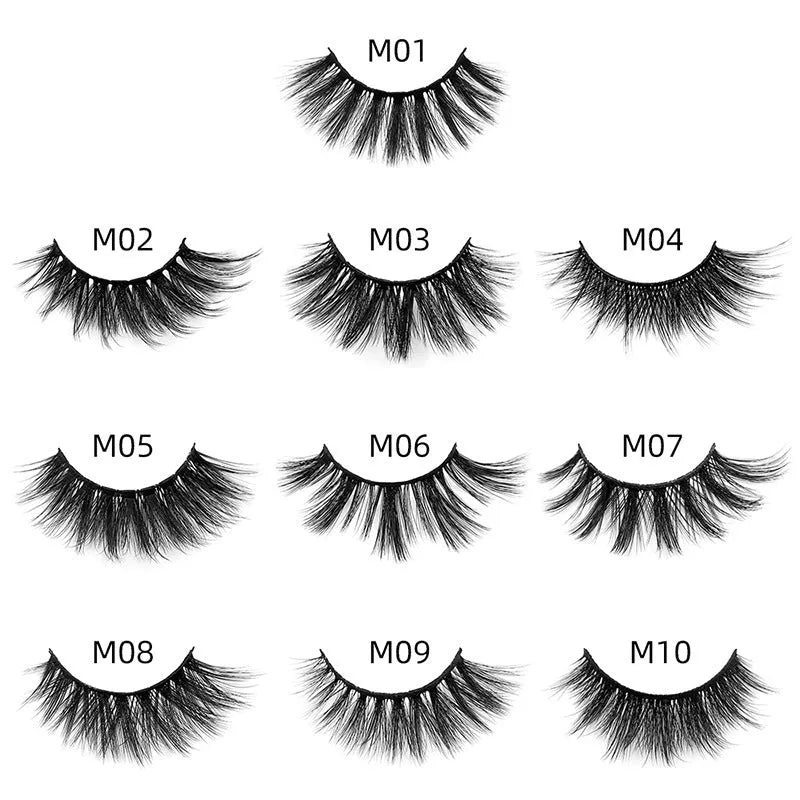 One pair of natural 3D imitation mink false eyelashes in elongated eye tail style with a brush on a white background