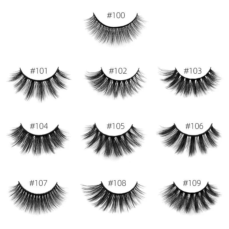 One pair of natural 3D imitation mink false eyelashes in elongated eye tail style with a brush on a white background