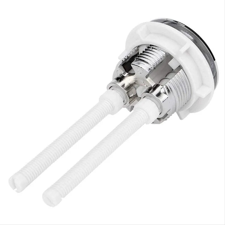 White 38mm round ABS plastic dual flush button for toilet tank replacement.