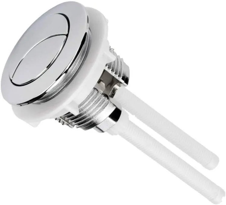 White 38mm round ABS plastic dual flush button for toilet tank replacement.