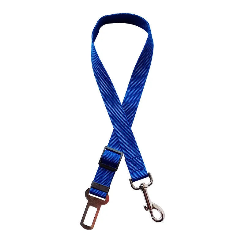 Adjustable pet car seat belt with nylon fabric, zinc alloy snap, and metal buckles for dogs and cats