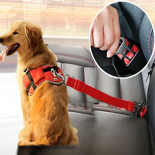 Adjustable pet car seat belt with nylon fabric, zinc alloy snap, and metal buckles for dogs and cats