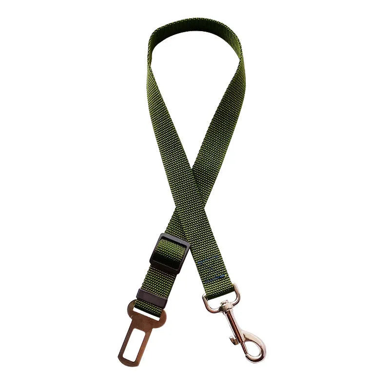 Adjustable pet car seat belt with nylon fabric, zinc alloy snap, and metal buckles for dogs and cats