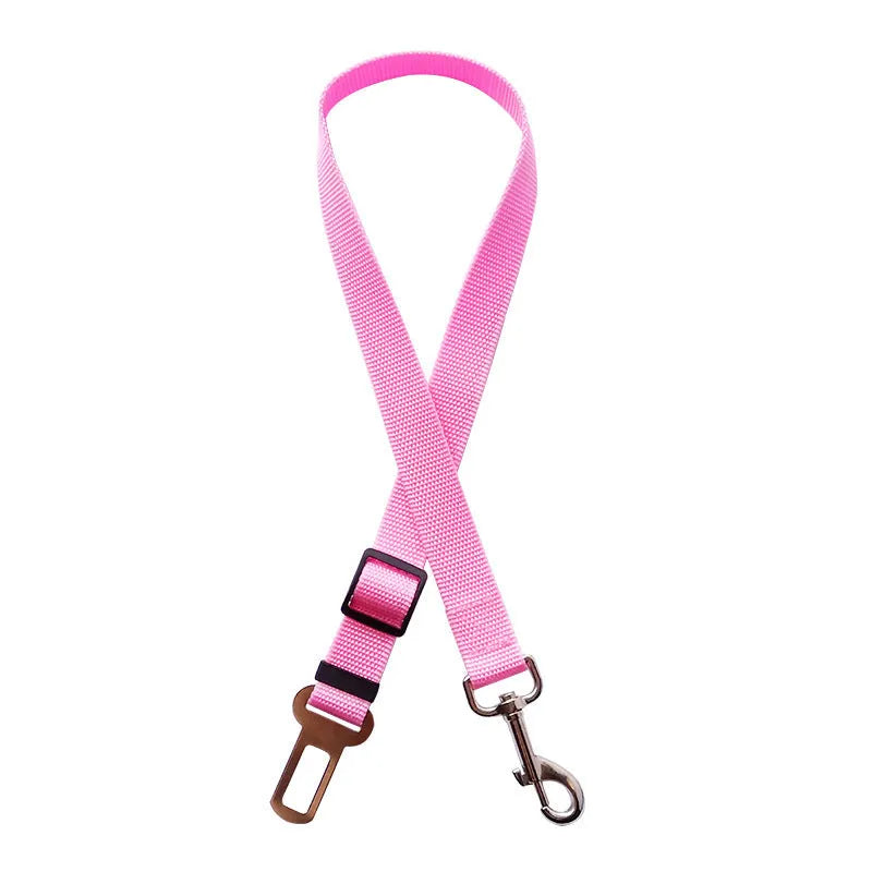 Adjustable pet car seat belt with nylon fabric, zinc alloy snap, and metal buckles for dogs and cats