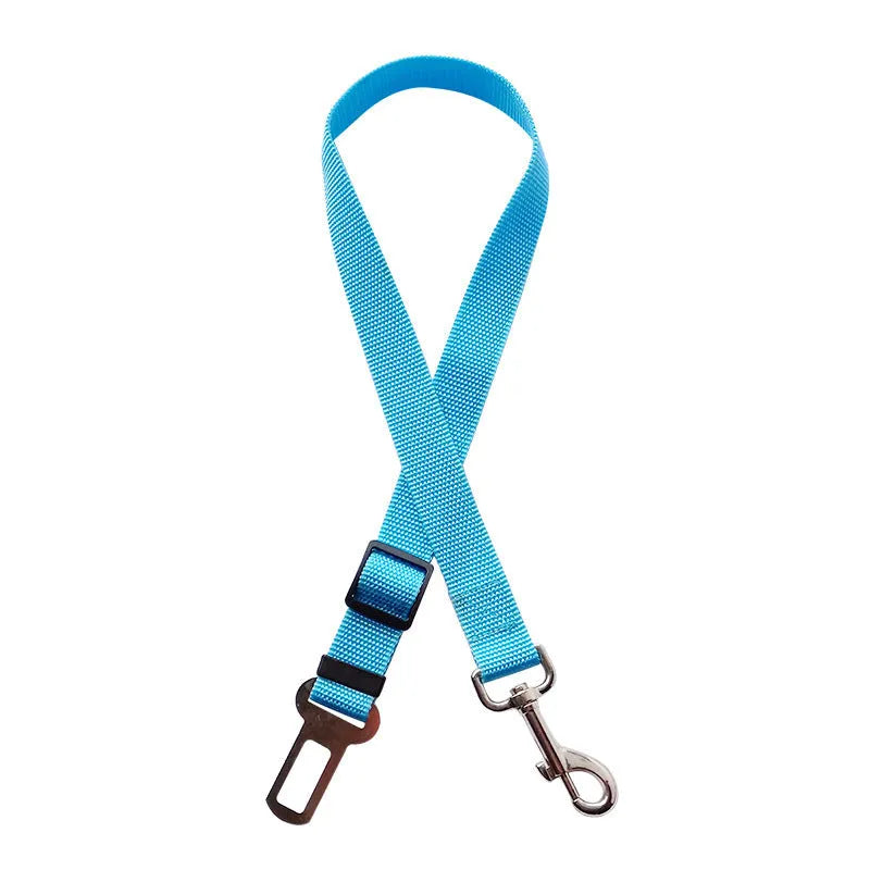Adjustable pet car seat belt with nylon fabric, zinc alloy snap, and metal buckles for dogs and cats