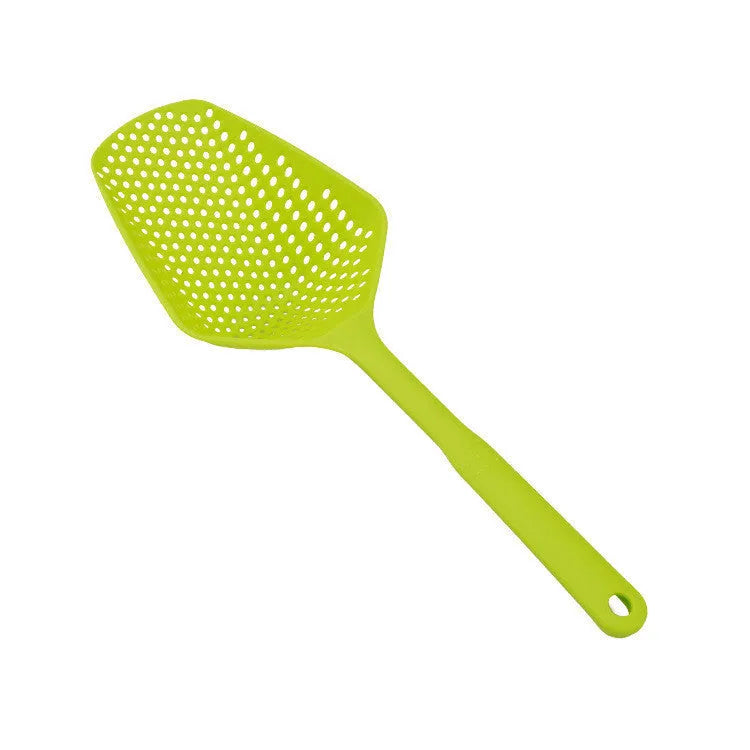 Large black nylon kitchen scoop colander strainer with 19cm diameter for draining food.