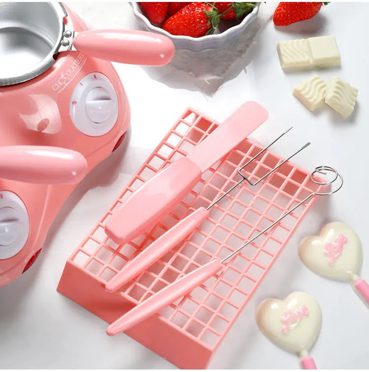 Double furnace electric chocolate melting pot pink aluminium inner pot 220V 250ml