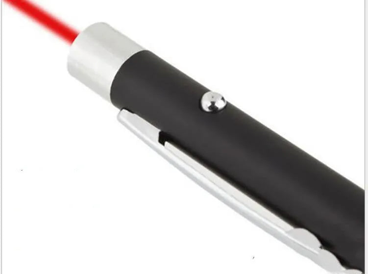 Black red laser pointer pen measuring 13.5cm long with stylus tip for presentations