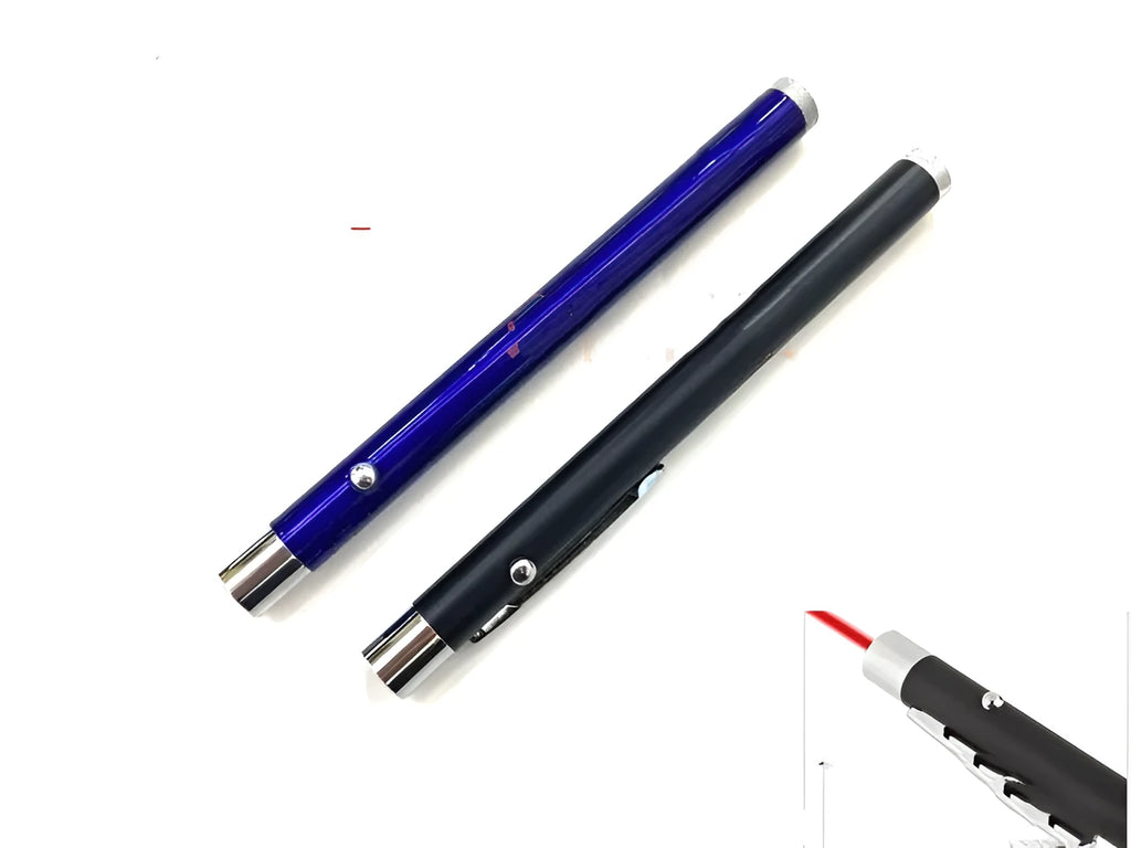 Black red laser pointer pen measuring 13.5cm long with stylus tip for presentations