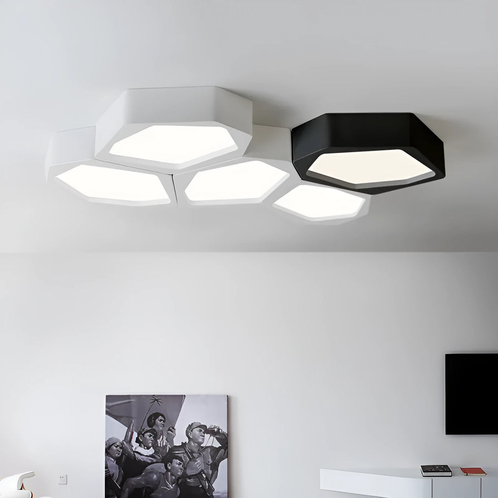 Geometric shaped iron frame LED wall light with remote control in black or white colour