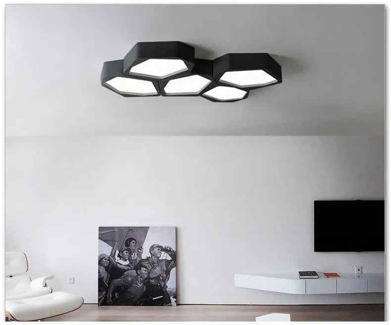Geometric shaped iron frame LED wall light with remote control in black or white colour