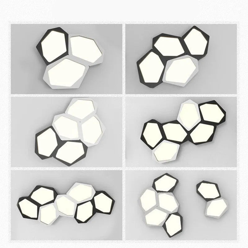 Geometric shaped iron frame LED wall light with remote control in black or white colour