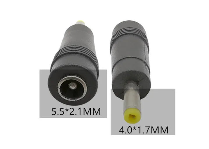 Black round DC power conversion plug adapter 5.5x2.1 female to 4.0x1.7 male