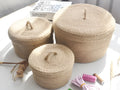 Japanese style linen fabric storage basket with dustproof lid in three size options