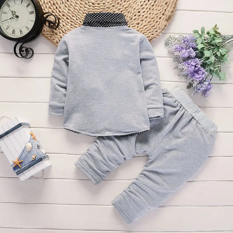Toddler boys casual printed suit set with jacket and trousers in grey, navy blue or red colours