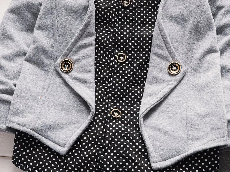 Toddler boys casual printed suit set with jacket and trousers in grey, navy blue or red colours