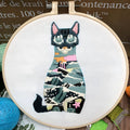 DIY three-dimensional European embroidery kit with cat designs on cotton fabric with embroidery frame