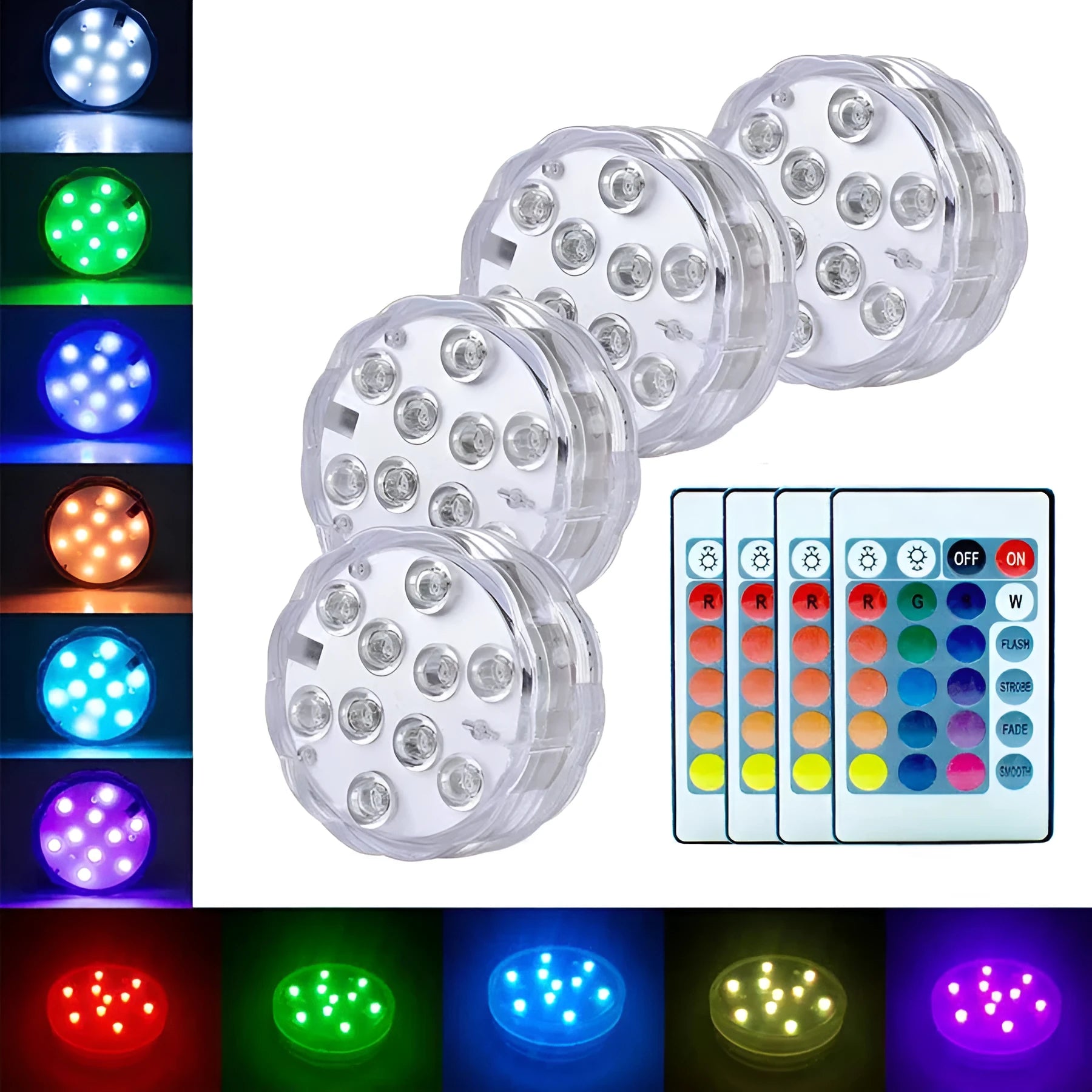White waterproof decorative LED light with remote control for pools and gardens
