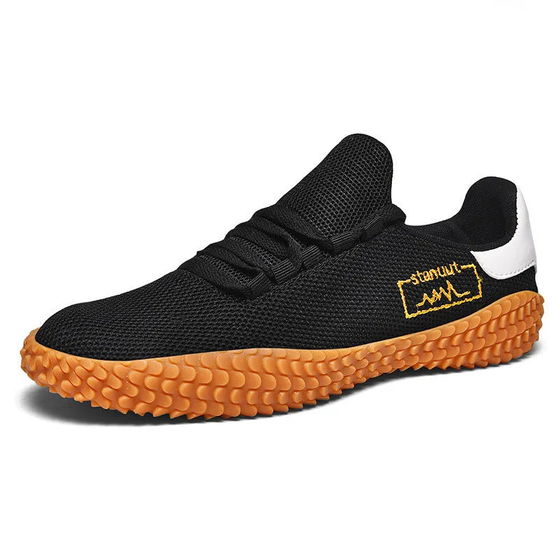 Men's breathable woven flying casual shoes in army green with rubber sole, low heel 1-3cm