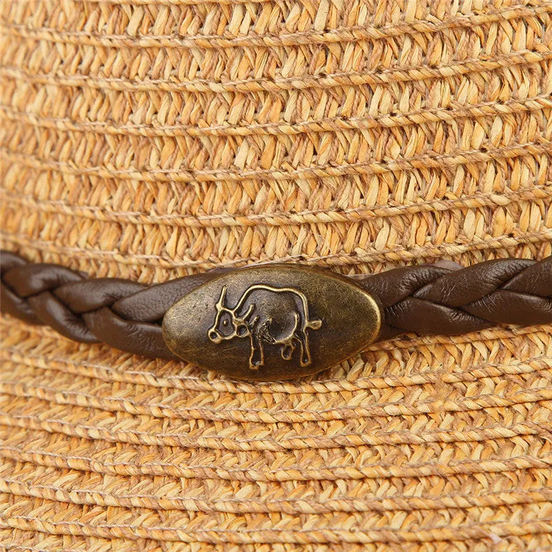 Unisex papyrus wide brim sun hat with adjustable wind lanyard in grey, shown on a beach background