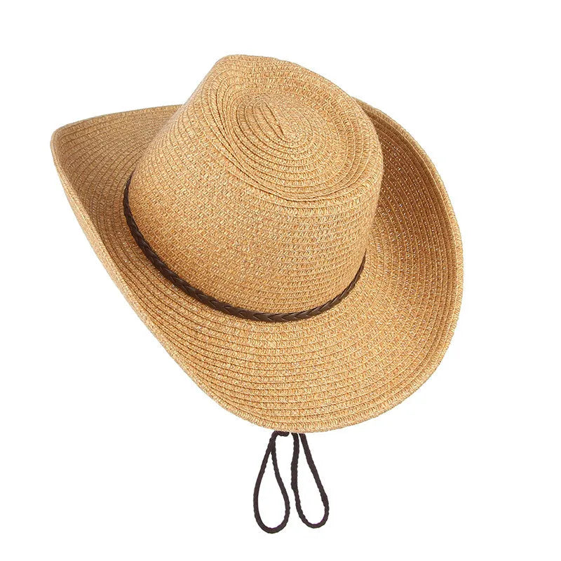 Unisex papyrus wide brim sun hat with adjustable wind lanyard in grey, shown on a beach background