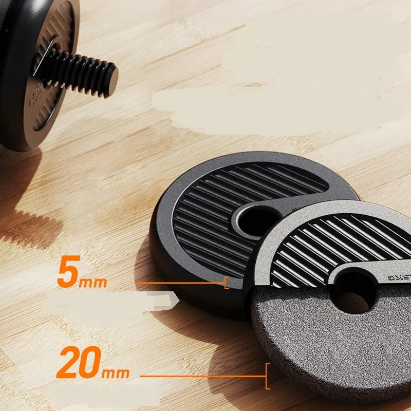 10KG PE adjustable dumbbell set with upgrade handle, plates, barbell connector, and kettlebell handle on a base