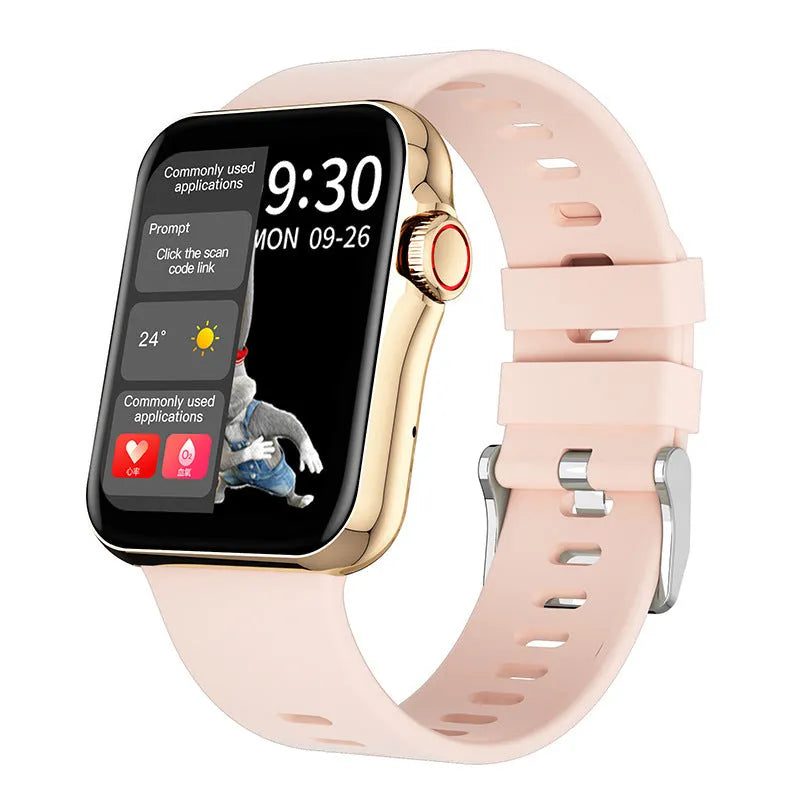 D06 smart watch with colour screen on a liquid silicone strap, showing call interface and split-screen display.