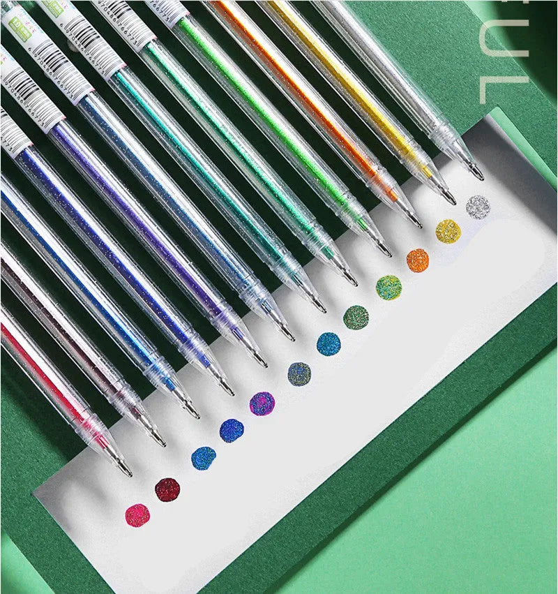 Metallic quicksand gel pen with pearlescent vibrato jelly ink on dark coloured paper
