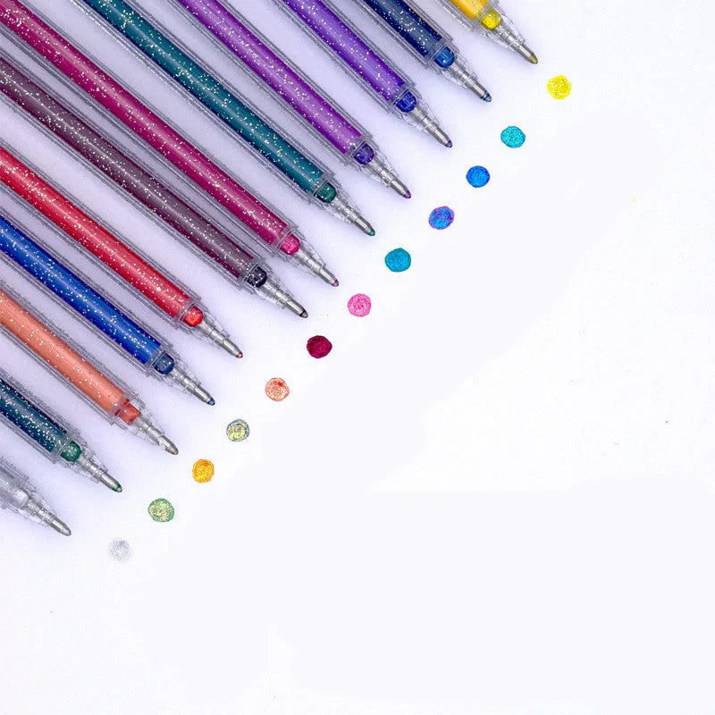 Metallic quicksand gel pen with pearlescent vibrato jelly ink on dark coloured paper