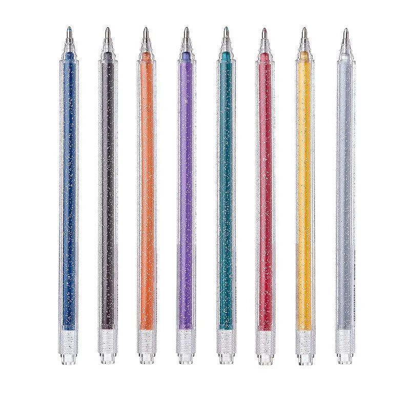 Metallic quicksand gel pen with pearlescent vibrato jelly ink on dark coloured paper