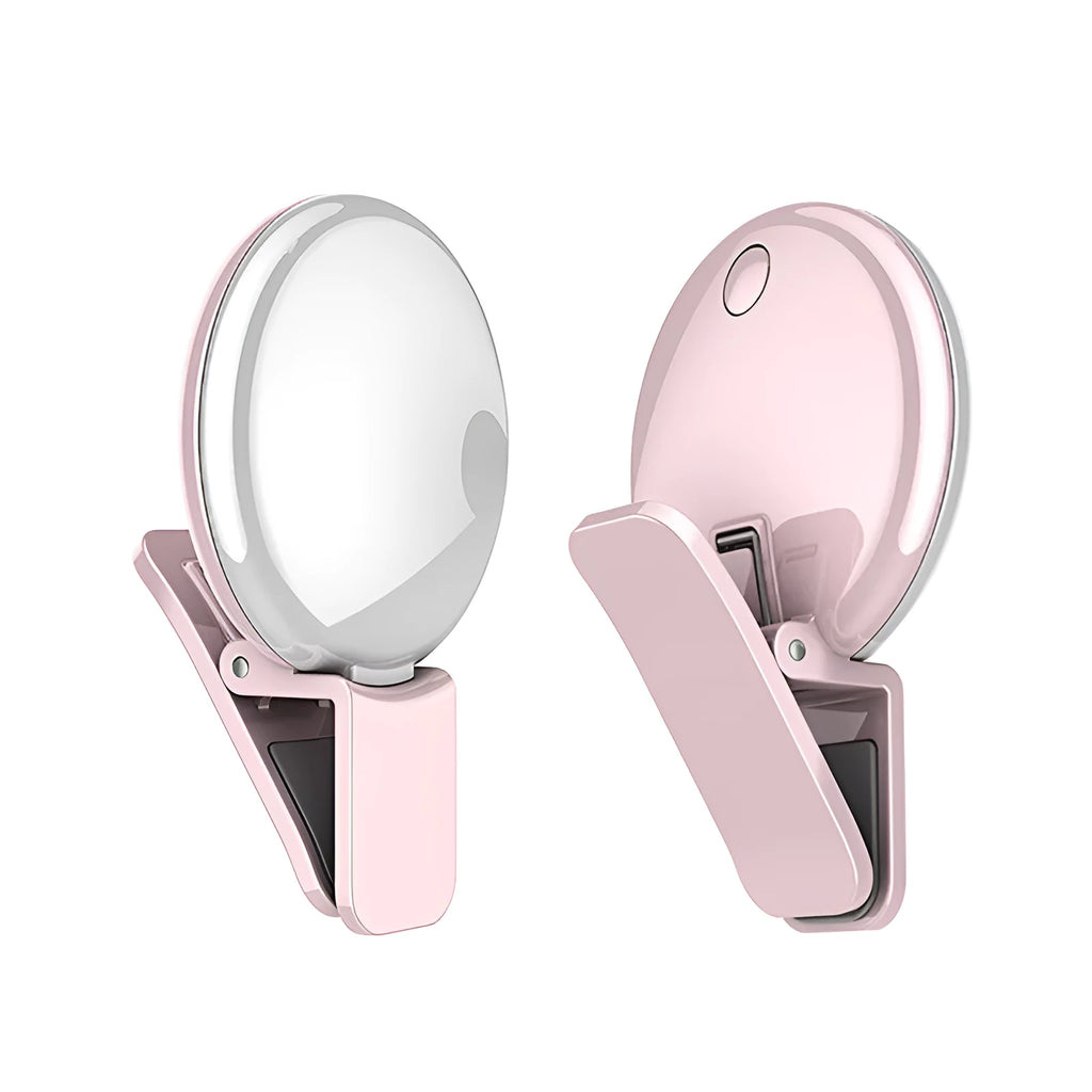 Circular mobile phone selfie ring light attached to smartphone providing frontal illumination