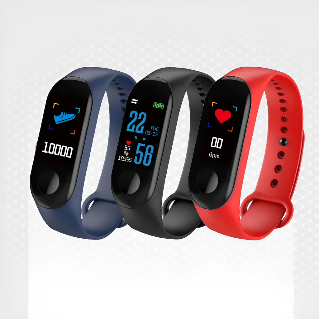 M3 Smart Bracelet showing black colour with 0.96 inch screen, worn on wrist.