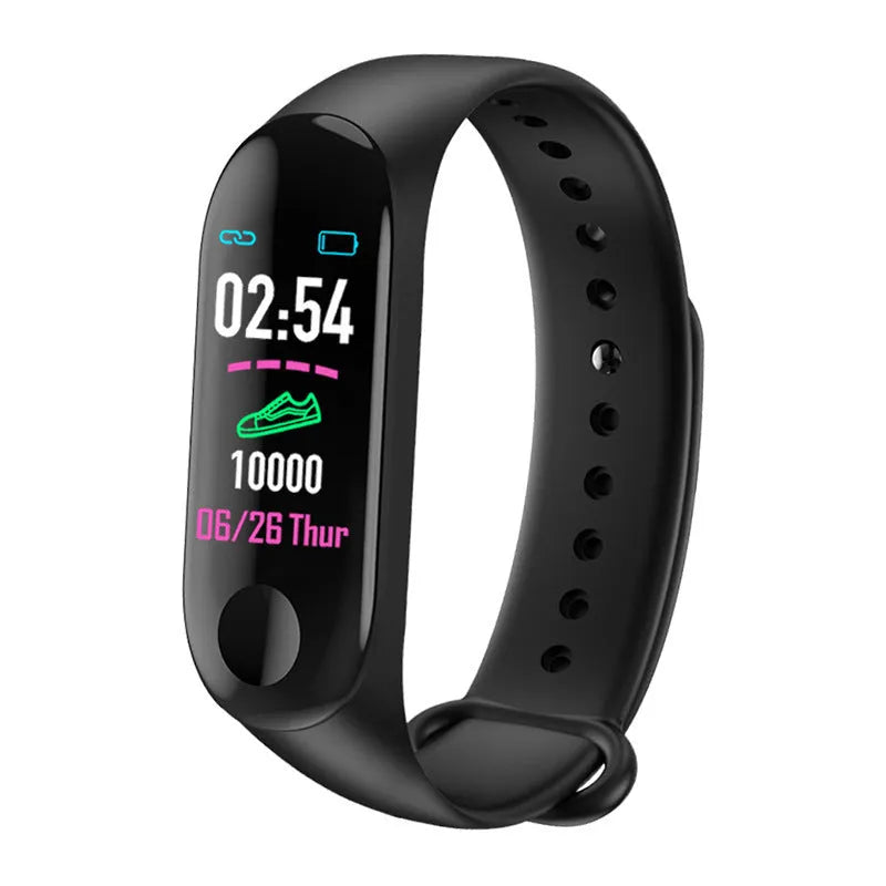 M3 Smart Bracelet showing black colour with 0.96 inch screen, worn on wrist.