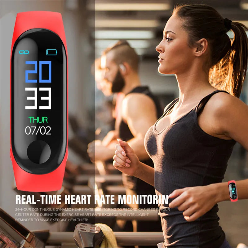 M3 Smart Bracelet showing black colour with 0.96 inch screen, worn on wrist.