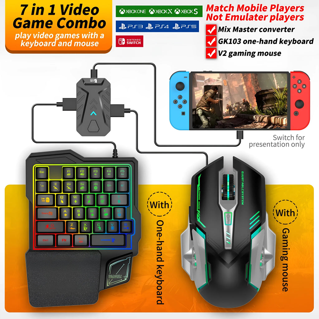 New PS4 console keyboard and mouse converter 7-in-1 wired adapter for multiple gaming consoles