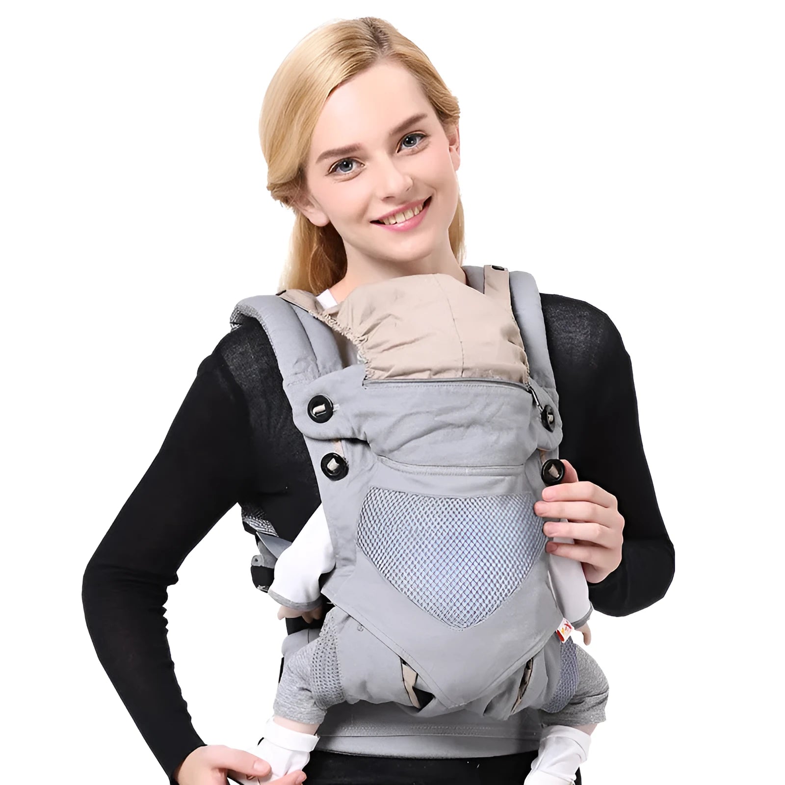 Baby front-carrying sling in azure blue colour with pure cotton surface and adjustable waist belt