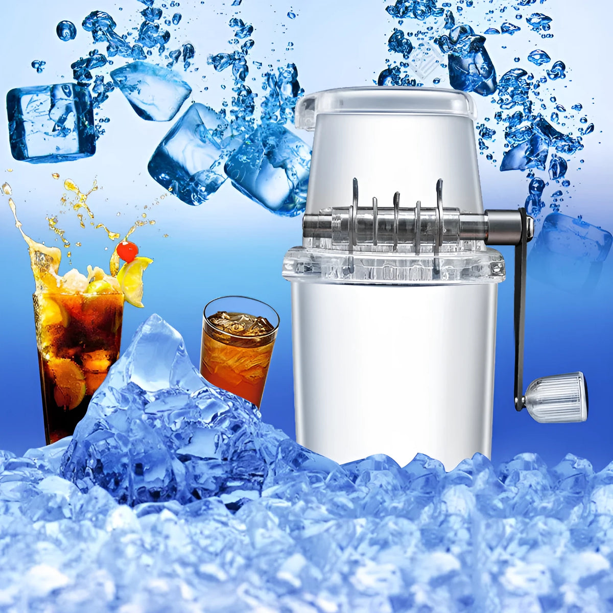 Household manual ice crusher 2L stainless steel transparent grey compact kitchen gadget
