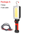 Red magnetic USB rechargeable COB flashlight with on/off switch and charging port.
