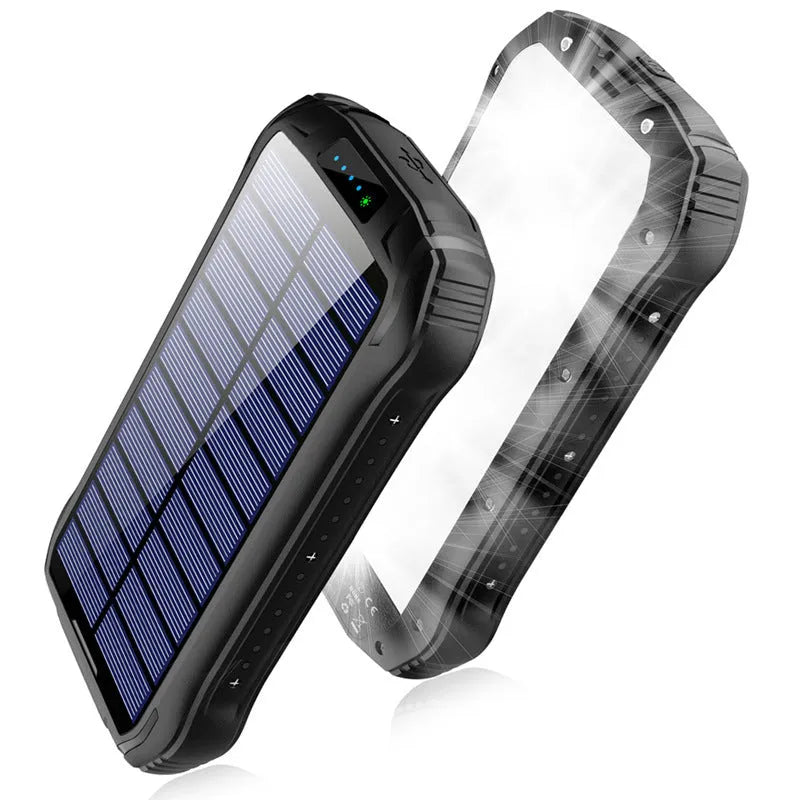 XN-i26S orange solar power bank with camping light showing size and solar panel