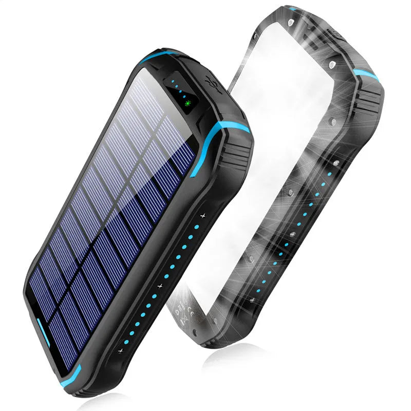 XN-i26S orange solar power bank with camping light showing size and solar panel