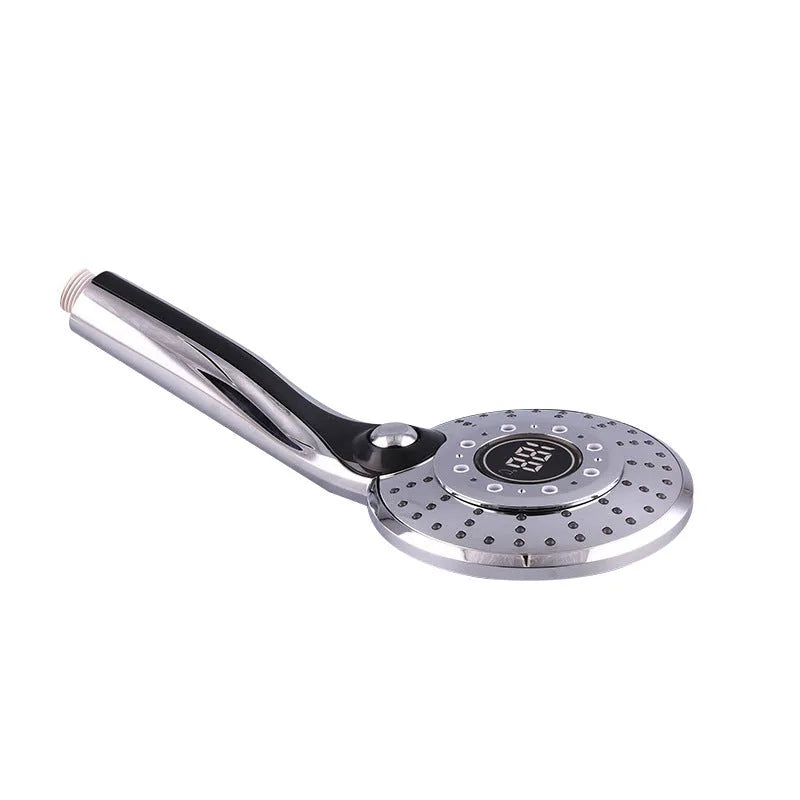 LED shower head with temperature sensor digital display 3 colour light three spray modes ABS electroplated finish
