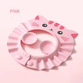 Adjustable baby shampoo cap with ear protectors in cartoon pattern colours for bath time