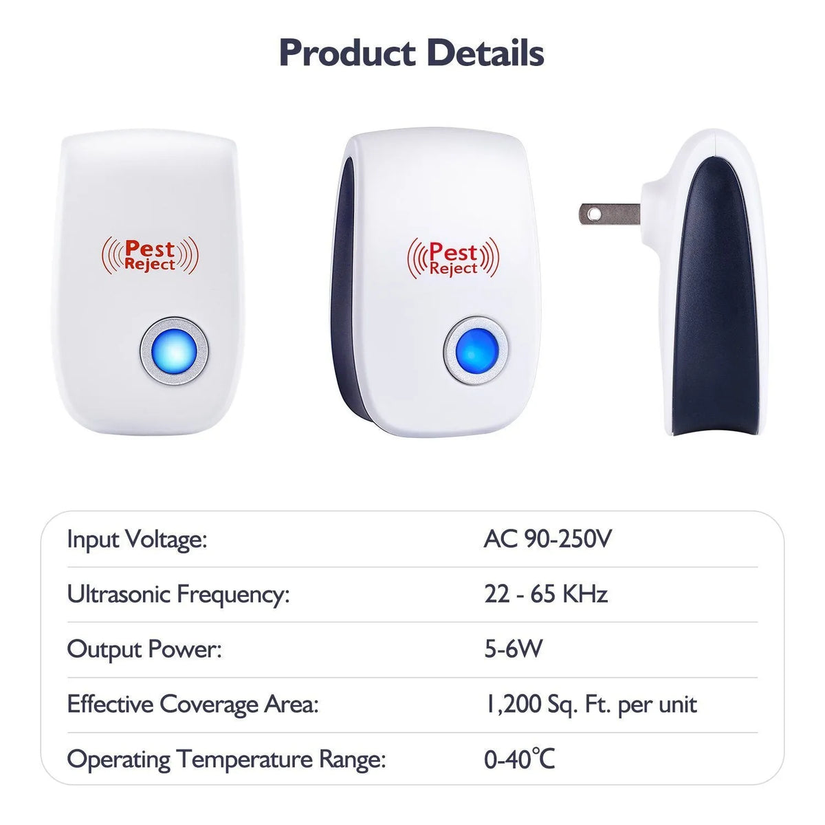 White ultrasonic electronic mosquito and rodent repeller for indoor use, 1600 sq ft coverage