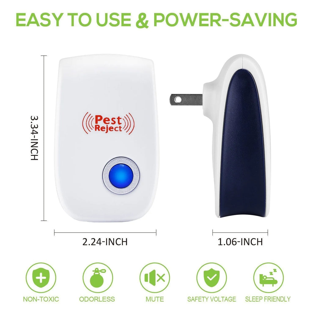White ultrasonic electronic mosquito and rodent repeller for indoor use, 1600 sq ft coverage