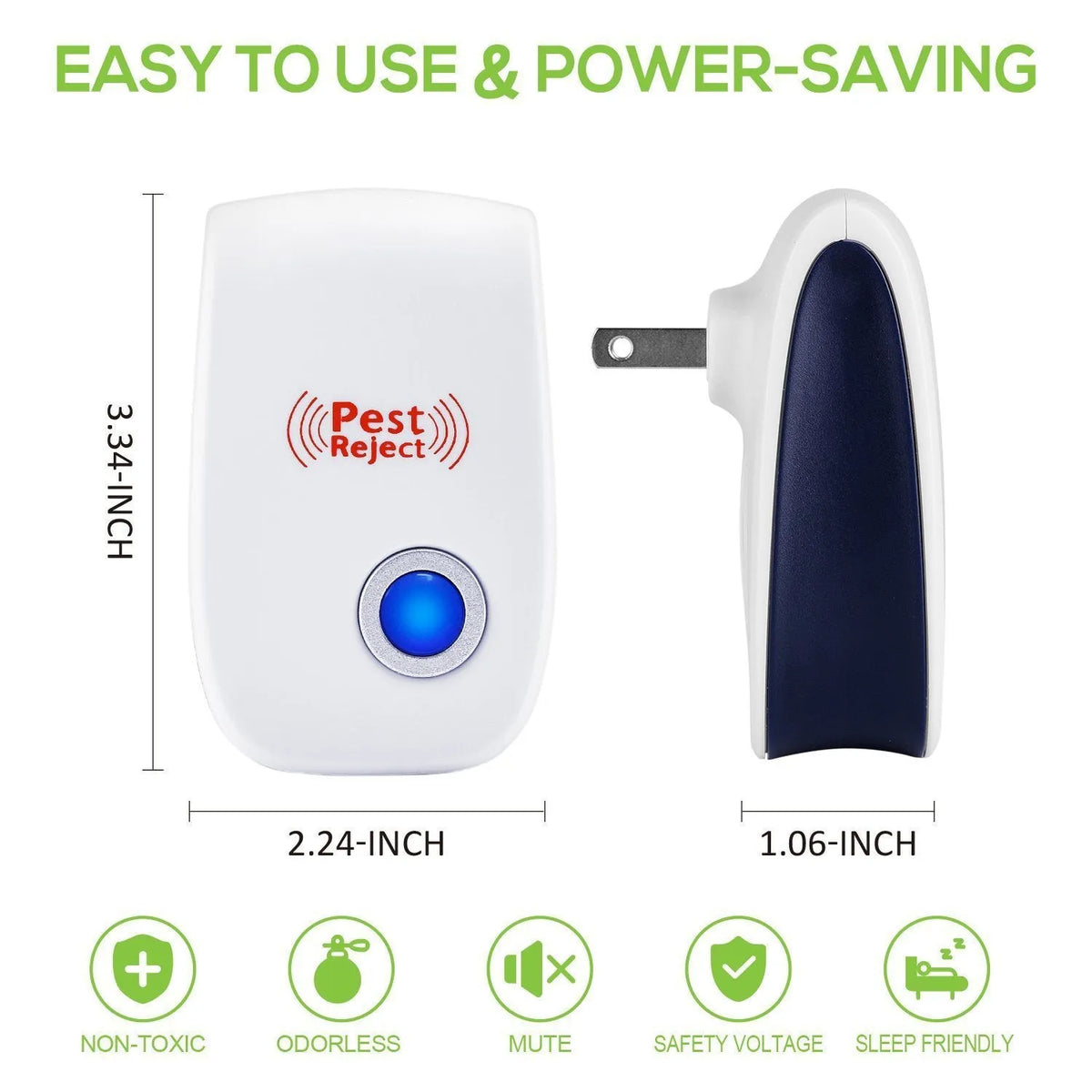 White ultrasonic electronic mosquito and rodent repeller for indoor use, 1600 sq ft coverage