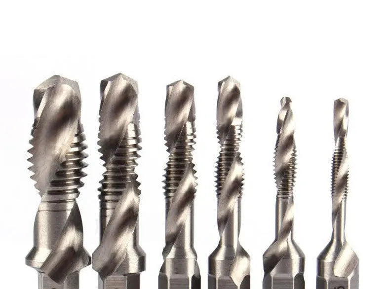 Cross-border hexagonal shank compound tap, high-speed steel, 6mm thread, spiral groove, 75mm total length