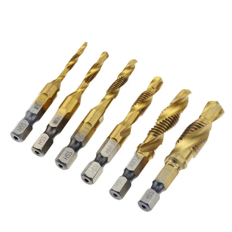 Cross-border hexagonal shank compound tap, high-speed steel, 6mm thread, spiral groove, 75mm total length