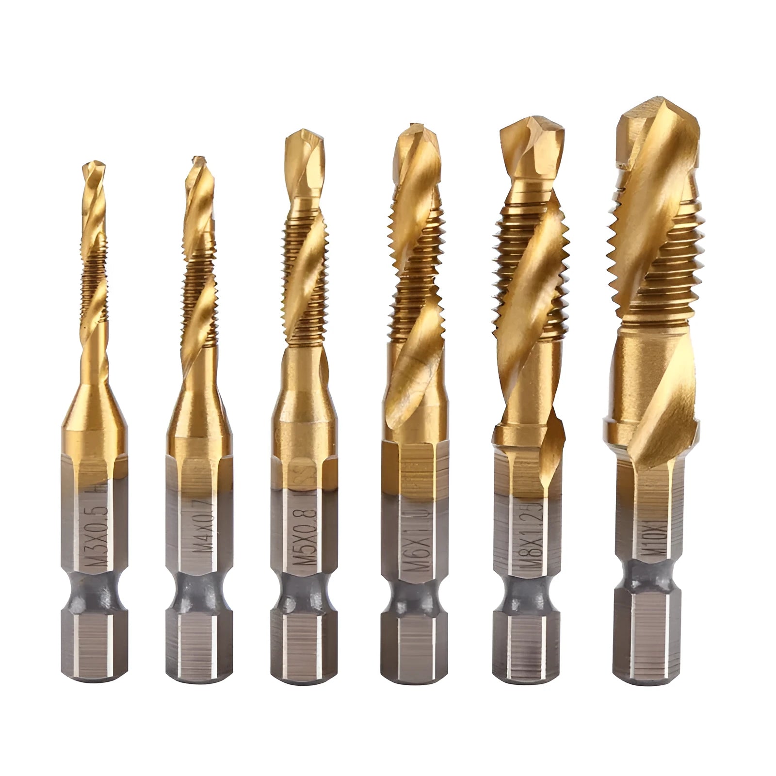 Cross-border hexagonal shank compound tap, high-speed steel, 6mm thread, spiral groove, 75mm total length